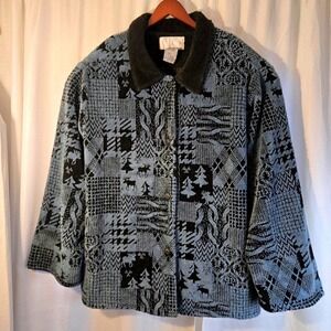 CBO New York Womens 3X Blue Black‎ Patchwork Moose Winter Jacket Faux Fur Collar